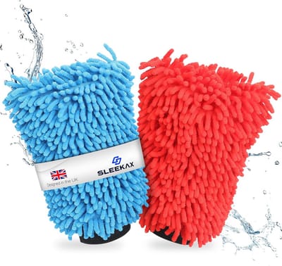 Microvezel washandschoen voor autolak en glas - 2 stuks in rood en blauw