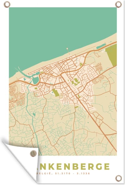 Muurdecoratie Plattegrond - België - Kaart - Vintage - Blankenberge - Stadskaart - 120x180 cm - Tuinposter - Tuindoek
