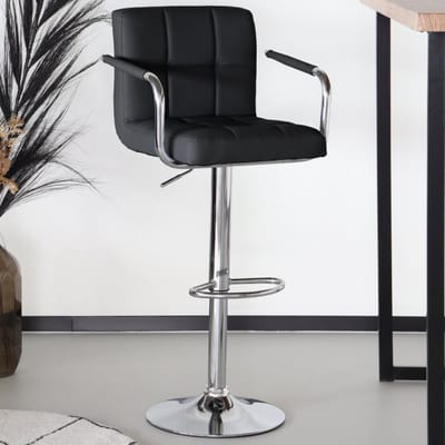 SET DEAL: 2 stuks Barkruk Anel met armleuning: zwart leder barstoel in hoogte verstelbaar