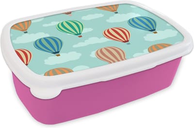 Broodtrommel Roze - Lunchbox - Brooddoos - Patronen - Lucht - Luchtballon - 18x12x6 cm - Kinderen - Meisje