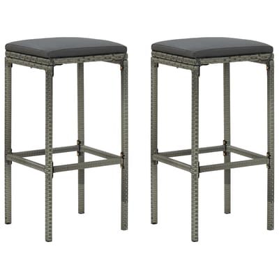vidaXL - Barkrukken - met - kussens - 2 - st - poly - rattan - grijs