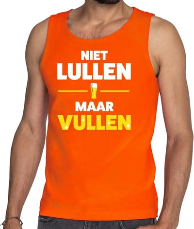 Niet Lullen maar Vullen tekst tanktop / mouwloos shirt oranje heren - heren singlet Niet Lullen maar Vullen - oranje kleding S