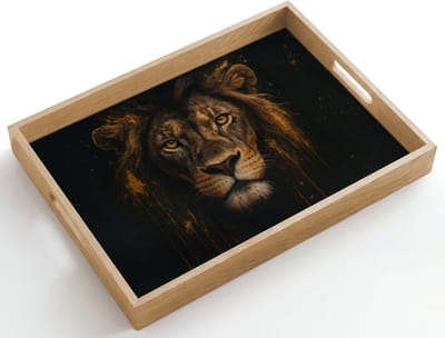 Dienblad hout 50x35 cm - Schootdienblad - Leeuw - Goud - Druppels - Borrelplank rechthoek - Plateau dienbladen