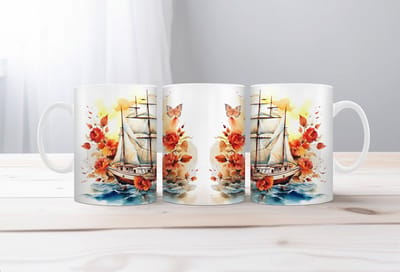 Auqarel koffiemok Zeilboot 6