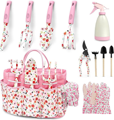SnelShoppen - 11-delige Heavy Duty Tuingereedschapsset met Stijlvolle Tas, Compleet Tuingereedschap voor Tuinieren, Tuincadeaus voor Vrouwen en Mannen