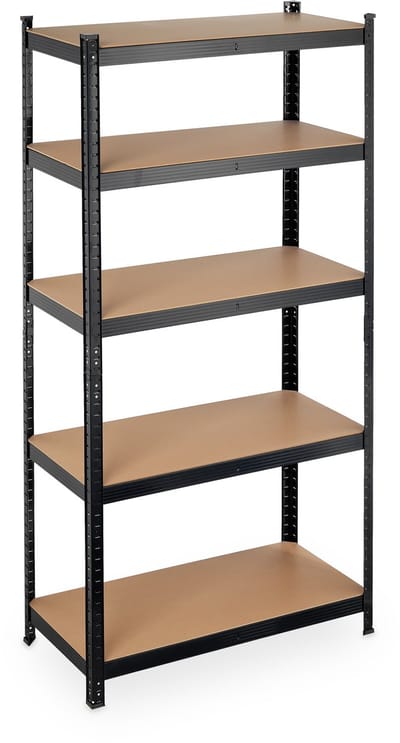 stellingkast - 875 kg - staal - 180x90x45 cm - 5 etages - steeksysteem - zwart