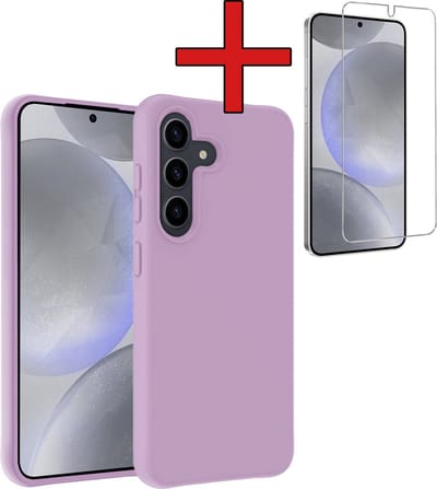 Hoesje - Met Screenprotector - Geschikt voor Samsung Galaxy S24 - Sterk & Shockproof - Telefoon Hoes - Back Cover - Siliconen Case - Telefoonhoes - Lila