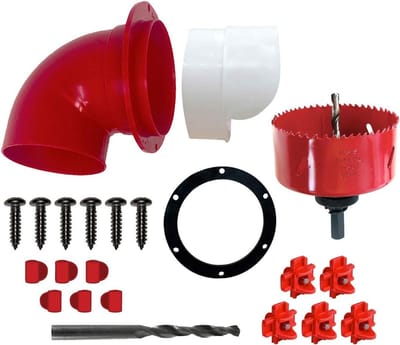 RentACoop DIY Kippenvoer- en watertoevoerset - Automatische kippenvoerbak zonder afval - Inclusief 2 grote poorten, 5 horizontale tepels, gatzaag, regenkappen, boor, schroeven, vleugelnoten en