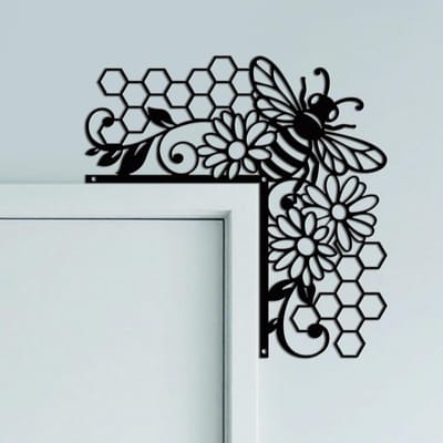 Deurkozijn Ornament - Wanddecoratie Poort - Huis Verfraaien - Bijen en Bloem Design - 25x25cm - Zwart