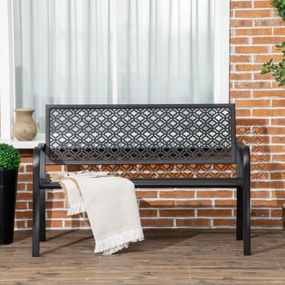 MODFU - Tuinbank - Met Rugleuning En Armleuningen - Modern - Voor Tuin En Terras - Staal - Zwart - 127 x 63 x 83 cm