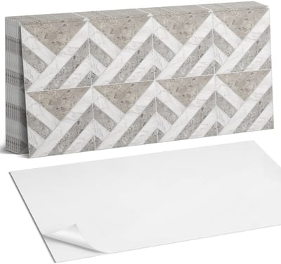 Coloray Plaktegels - Geometrisch patroon in tegels Zelfklevende Wandtegels - 40 cm x 20 cm - Grijs Plaktegels - 10 stuks - Rechthoek PVC Tegels - Plaktegels Badkamer - Vloertegels Zelfklevend - Vinyl Tegels - Portugese Tegels