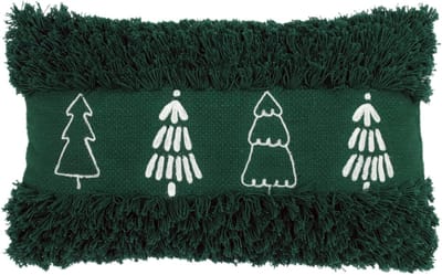 Urbane Hide | 30x50 cm Kussenhoes | Kussenhoezen | Kussenhoesjes | Bomen met franjes Design | Katoen & Acryl | Donkergroen & Wit | Zonder Binnenkussen