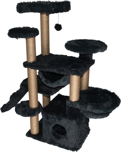Topmast Krabpaal Fluffy Paris - Antraciet - 164 x 65 x 144 cm - Krabpaal voor Grote Katten en Zware Katten - Met Kattenhuis en Hangmat - Stevig Sisal Touw
