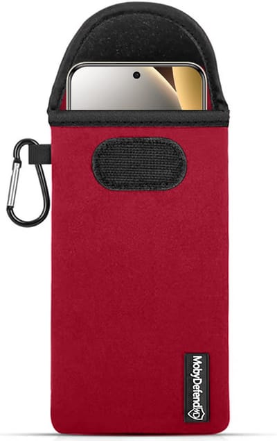 MobyDefend Hoesje - Geschikt voor Xiaomi Redmi Note 15 Pro Plus 5G - Neopreen Pouch Met Karabijnhaak - Insteek - Riemlus - Rood