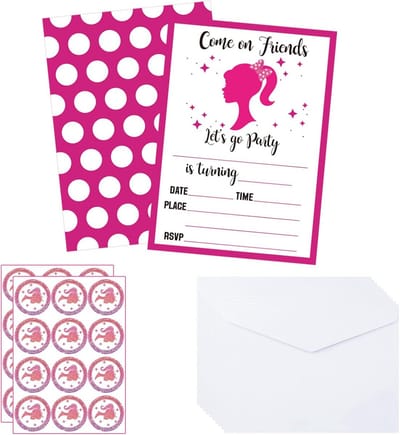 24 Stuks Kinderfeestje Uitnodigingen Roze Prinses Thema met Enveloppen en Stickers
