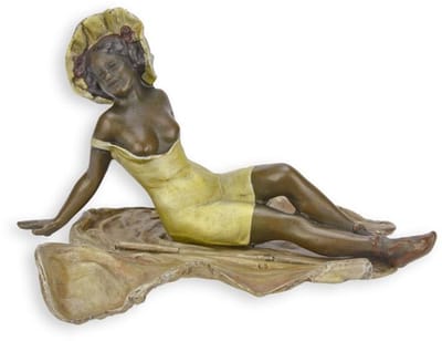 Bronzen beeld - Badende vrouw - sculptuur - 14 cm hoog