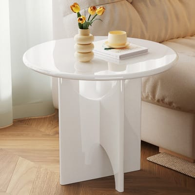 Ronde salontafel 60 cm hoogglans wit – moderne bijzettafel, minimalistisch design voor woonkamer en slaapkamer