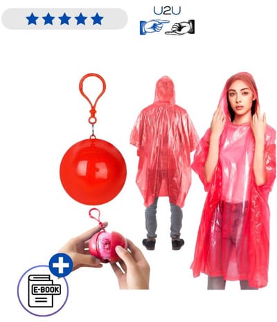 Regenponcho Met Sleutelhanger Bal Rood Compacte Nood Regenjas Met Ebook