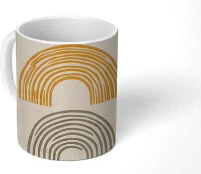 Mok - Koffiemok - Bogen - Lijnen - Oranje - Minimalistisch - Mokken - 350 ML - Beker - Koffiemokken - Theemok
