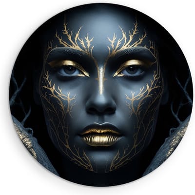 Saammp Muurcirkel Hout - Takken met goud - Vrouw - abstract - Ø 90 - Wandcirkel - Wanddecoratie Cirkel - Muurdecoratie Woonkamer - Slaapkamer decoratie - Rond Schilderij