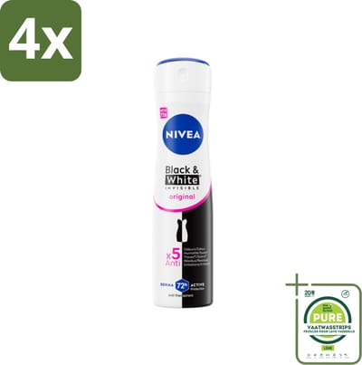 NIVEA - Deodorant Spray - Onzichtbaar Voor Zwart & Wit Helder - 72 Uur Anti-Transpirant - 150 ml - Voordeelverpakking - 4 stuks - NIVEA deodorant - Anti-transpirant
