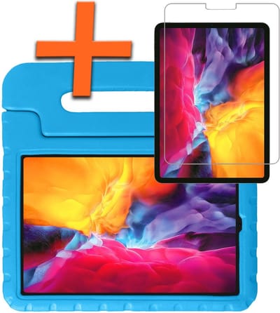 Hoesje - Geschikt voor Apple iPad Pro (2020) - 12.9 inch - Met Screenprotector - Kinderhoes Shockproof Bumper - Kidsproof Case - Tablet Hoes - Kinder Hoes Cover - Blauw