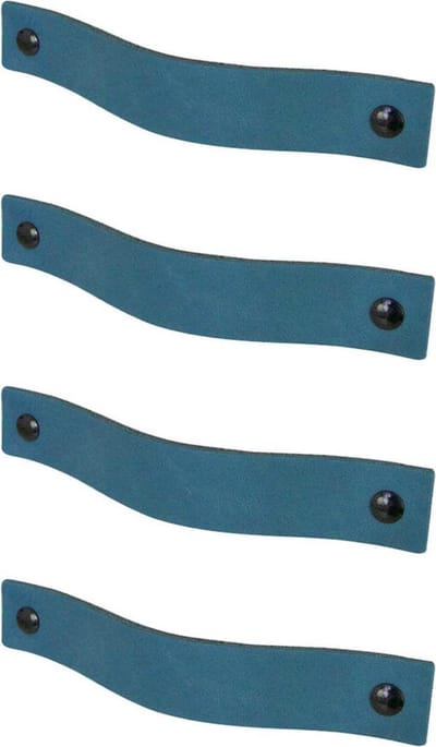 4x Leren handgrepen 'platte greep' - maat S (15,8 x 2,5 cm) - PETROL - incl. 3 kleuren schroefjes (handgreepjes - leren grepen - greepjes - leren lusjes)