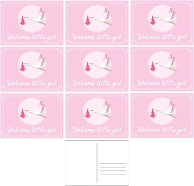 Welcome little girl ansichtkaart - 10x - wenskaart - geboorte - geboren - kraamcadeau - A5 formaat - roze - karton - geboortekaartjes