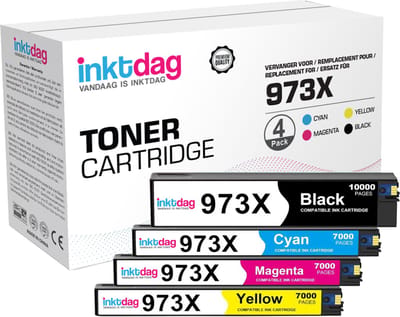 Inktdag 973 inktcartridges Compatible with hp 973 inktcartridge for Pagewide Pro 477dw Cartridges for Pagewide Pro 477dw 452dw 477dn 452dn 577dw 577z 552dw Managed MFP P55250dw Printers (4 Pack)