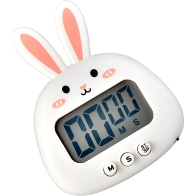 Digitale Keukentimer Schattig Konijntje Magnetisch Nauwkeurig Eenvoudige Bediening Duidelijk Alarm Kookwekker voor Familie School Kantoor White