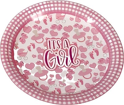 Wegwerpbaar Feestborden Van 22 Cm | Thema Feestborden | Handbeschilderd Roze Borden | Perfect Voor Elke Gelegenheid | Eenvoudige Schoonmaak | Ideaal Voor Babyshowers | Bevat 6 Feestelijke Borden