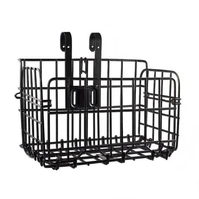 Fietsmand voor montage aan de voorkant-opvouwbare en afneembare fietsmand van metalen gaas-met snelsluiting-veelzijdig-33.5*20*22cm-Zwart