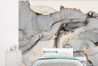 Behang - Fotobehang Marmer - Goud - Grijs - Breedte 275 cm x hoogte 220 cm
