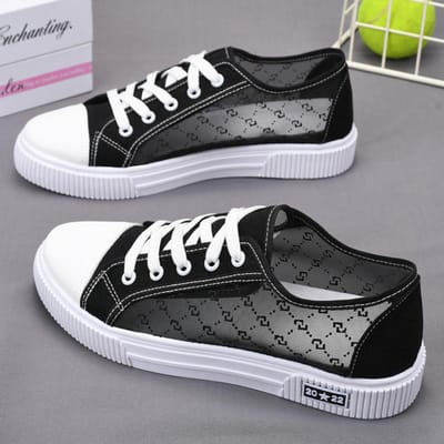 Dames Net Schoenen Canvas Schoenen Ademend Mode All-match Studentenschoenen Zachte Zool Koreaanse Plate Schoenen 35 zwart