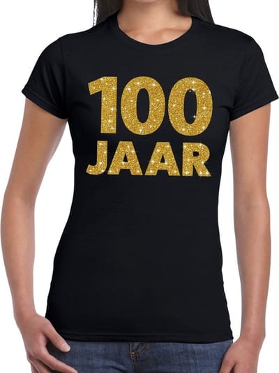 100 jaar goud glitter verjaardag t-shirt zwart dames - verjaardag / jubileum shirts XS