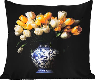 Tuinkussen - Geel - Tulpen - Vaas - Bloemen - 40x40 cm - Weerbestendig