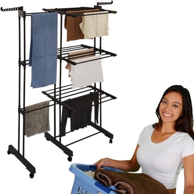 DailySupplies® Droogmolen met Voet voor Camping & Thuis - Wasrek Staand - Droogrek Inklapbaar - Zwart