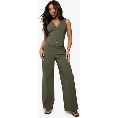 boohoo Dames Super Stretch Gilet & Naad Vooraan Rechte Broek | Kaki | Maat: 44