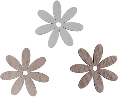 Strooidecoratie hout bloemen tafeldecoratie naturel wit Ø4cm 72 st, 72