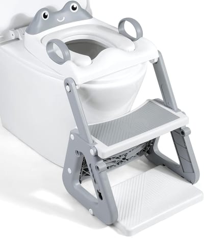 Kinder Toilet Stoel - Potty Trainer - Zelfstandig Zindelijk - Verstelbaar Met Trapje - 33.5cm Breed - Grijs