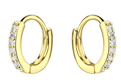 Joy|S - Zilveren oorringen 11 mm / 2 mm - zirkonia - klap scharnier sluiting - oorbellen - gold plated