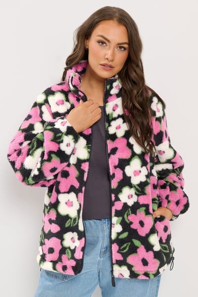 Yours Roze Fleece Met Bloemen En Ritssluiting Size 42