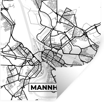 Muurstickers - Sticker Folie - Mannheim - Kaart - Stadskaart - Plattegrond - 100x100 cm - Plakfolie - Muurstickers Kinderkamer - Zelfklevend Behang XXL - Zelfklevend behangpapier - Stickerfolie