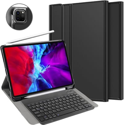 Just in Case tablet Hoes met Toetsenbord geschikt voor iPad Pro 12.9 (2022) / Pro 12.9 (2021) - QWERTY Portuguese Bluetooth Keyboard Case - Zwart