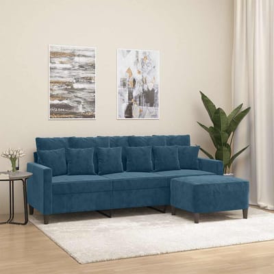 vidaXL - Driezitsbank - met - voetenbank - 180 - cm - fluweel - blauw