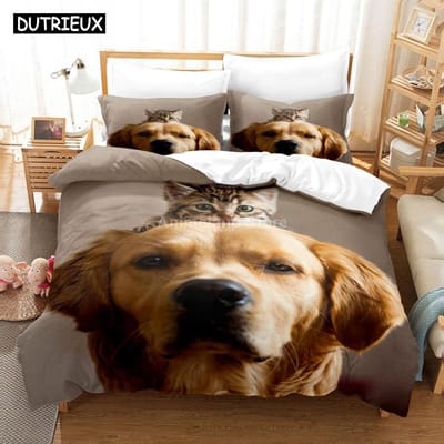 Magnifique Ensemble de Literie Dalmatien pour Chien 3d Luxe Ensembles de Housse de Couette Couette Linge de Lit Taille Queen King Simple Noir Blanc Animal Animal de Compagnie US Twin(172x218cm)