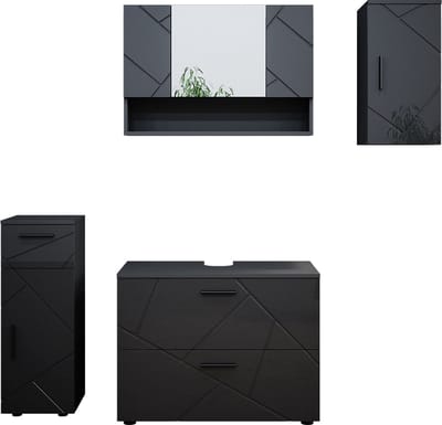 Vicco Irma Badkamermeubel set – 4 delen Antraciet Hoogglans