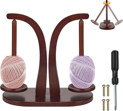 Vintage Houten Wolhouder met Magnetische Rotatie voor Breiliefhebbers - Dubbele Wolbalstandaard voor Efficiënt Breien en Handwerken