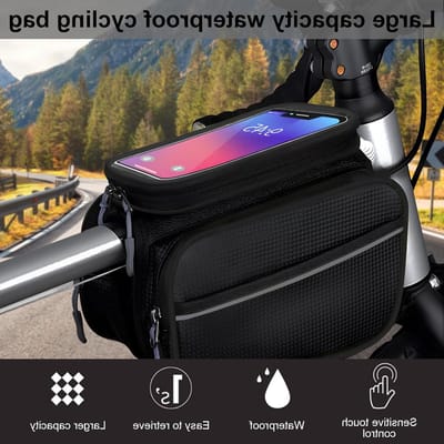 Waterdichte Fietstas voor Mobiele Telefoon met Aanraakscherm en Regenhoes - Topbuis Tas voor Racefietsen en Mountainbikes, Ideaal voor Fietsaccessoires en Smartphone Bevestiging