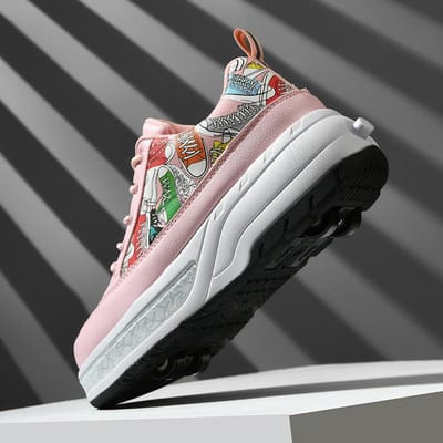 Nieuwe Wegloopschoenen Vierwielige Katrolschoenen Jongens Kinderschoenen met Wielen Meisjes Schaatsschoenen 30 white